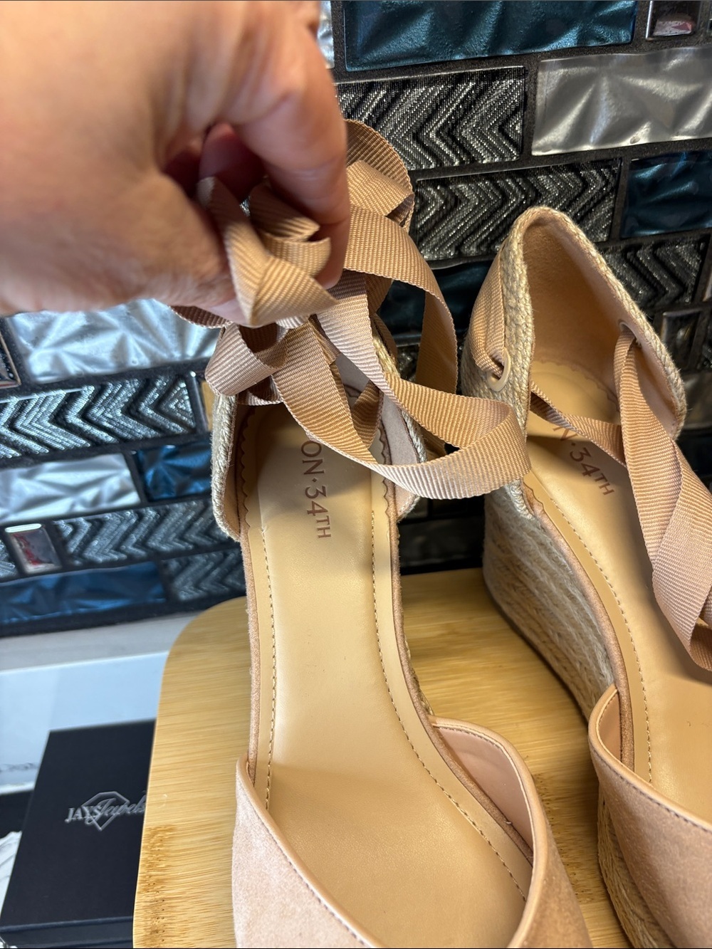 On-34th Blush Espadrille Wedge Sandals with Ankle Tie - Picture 3 of 9